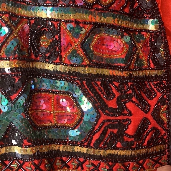 Papell Boutique || Vintage Heavily Beaded Sequin Silk Open Front Top Jacket M - Picture 6 of 17